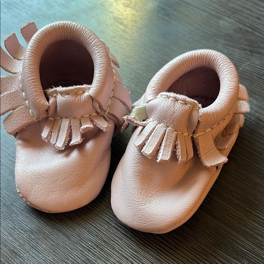 Free People Pink Baby Moccasin Shoes with Fringe and Tassels